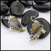 Malachite Azurite Drop Earrings with oak leaf details in sterling silver with gold accent