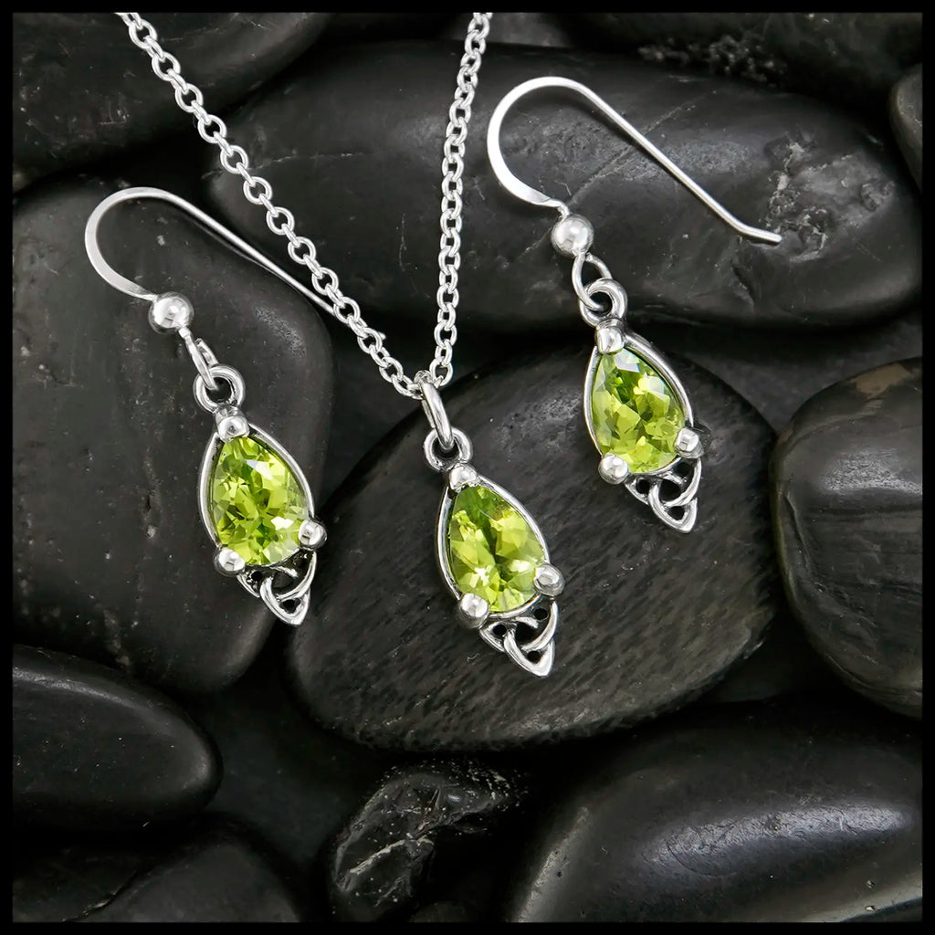 Celtic Goddess Pendant and Earring Set with Peridot