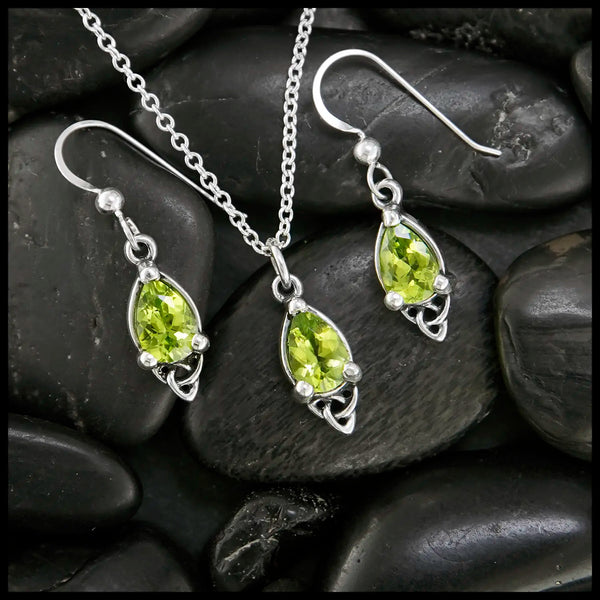 Celtic Goddess Pendant and Earring Set with Peridot