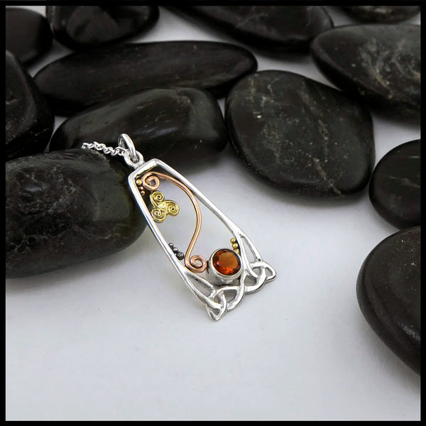 Silver Celtic Pendant with Citrine and yellow and rose gold details