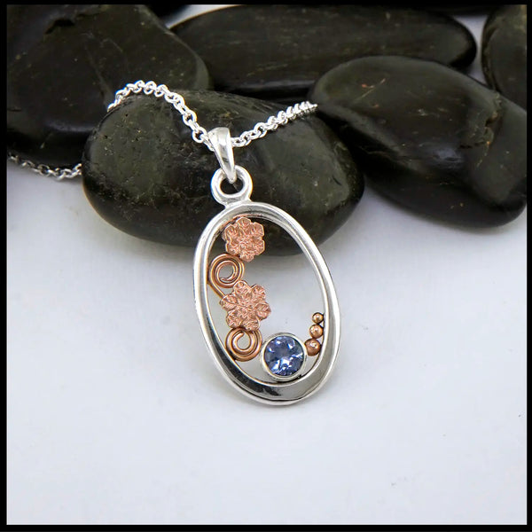 Tanzanite Snowflake Pendant and Earrings Set in Sterling Silver and 14K Rose Gold