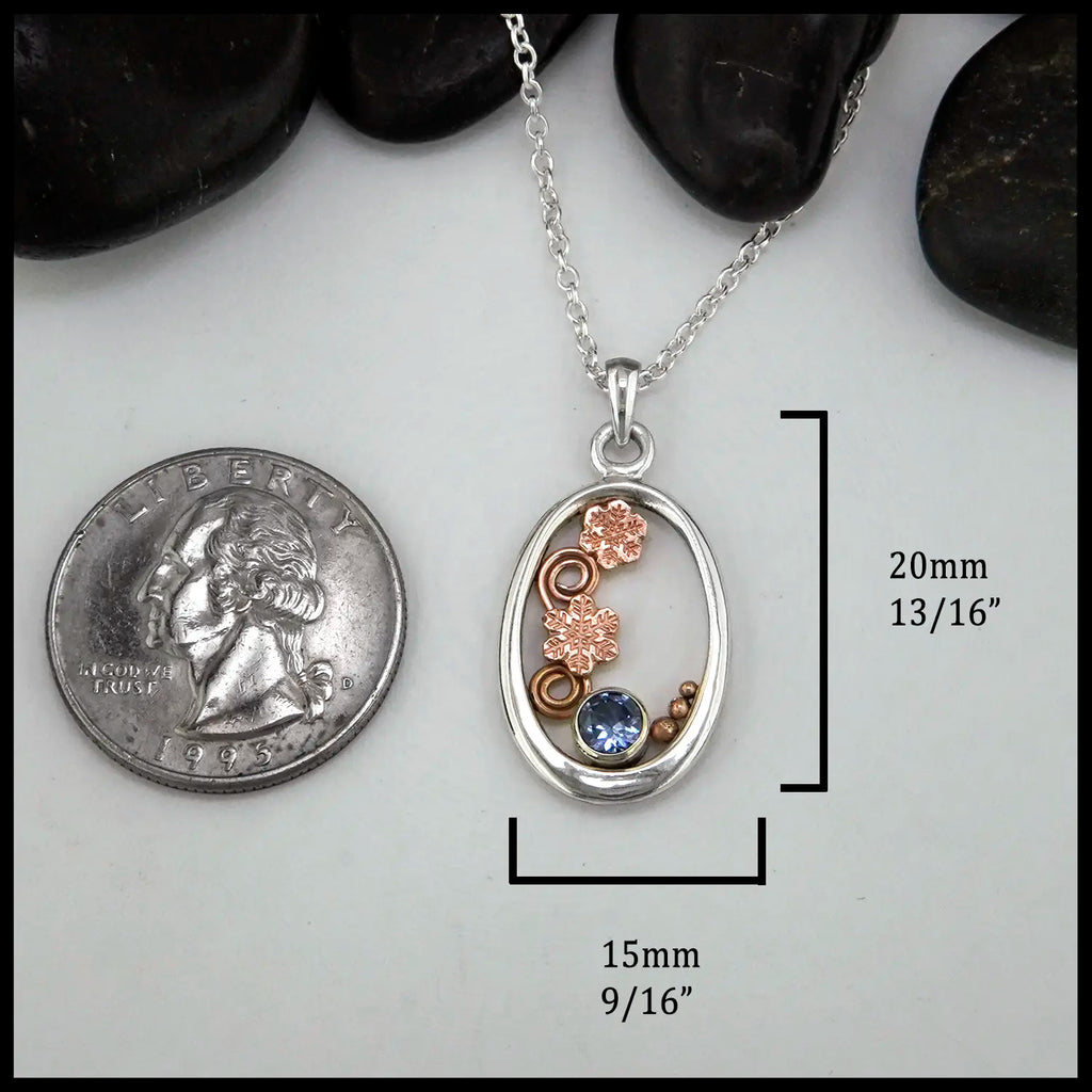 Tanzanite Snowflake Pendant Set in Sterling Silver and 14K Rose Gold 20mm x 15mm