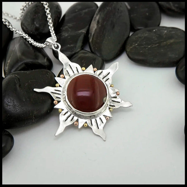 Agate Sunburst Pendant in Sterling Silver, 14K Rose Gold, and 18K Yellow Gold