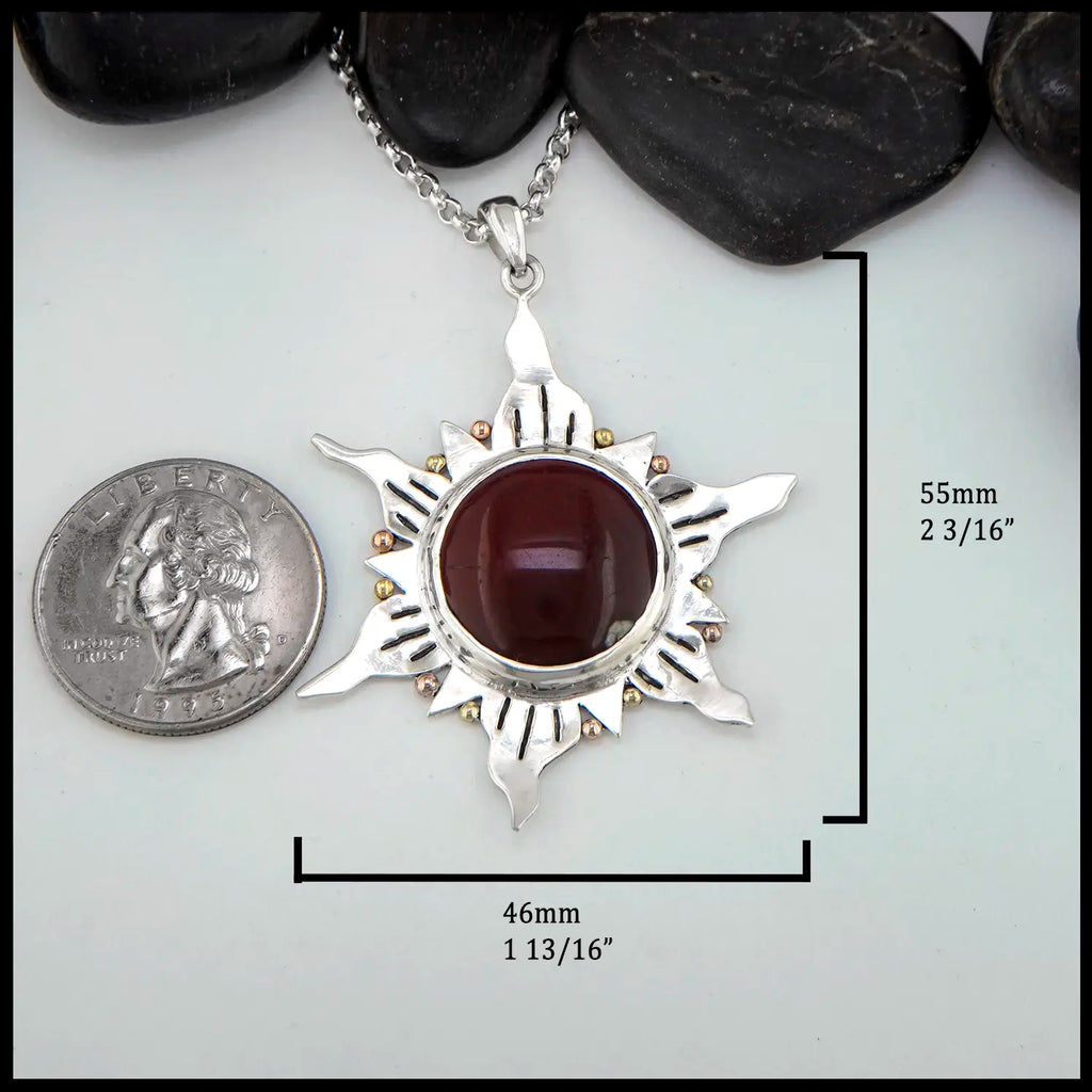 Agate Sunburst Pendant in Sterling Silver, 14K Rose Gold, and 18K Yellow Gold 46mm x 55mm