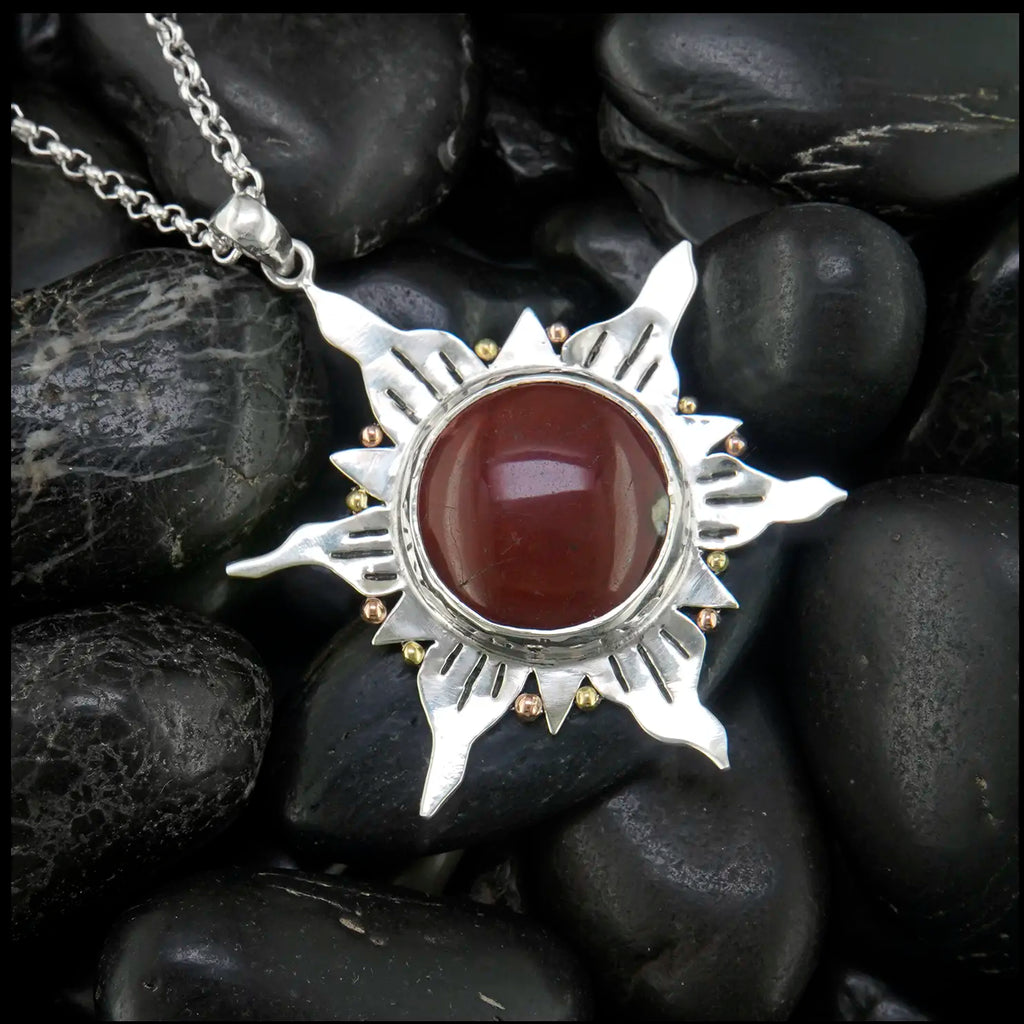 Agate Sunburst Pendant in Sterling Silver, 14K Rose Gold, and 18K Yellow Gold