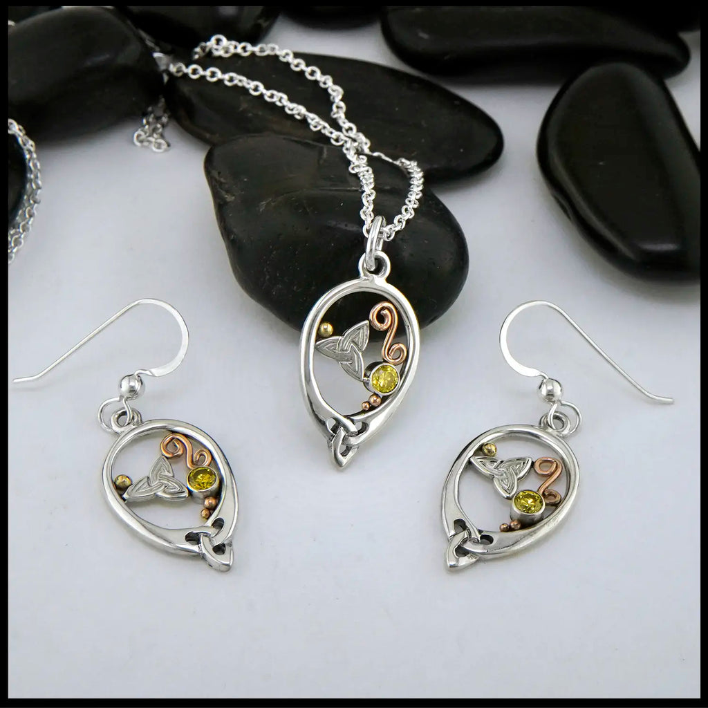 Celtic Earring and pendant Set in Sterling silver with Citrine
