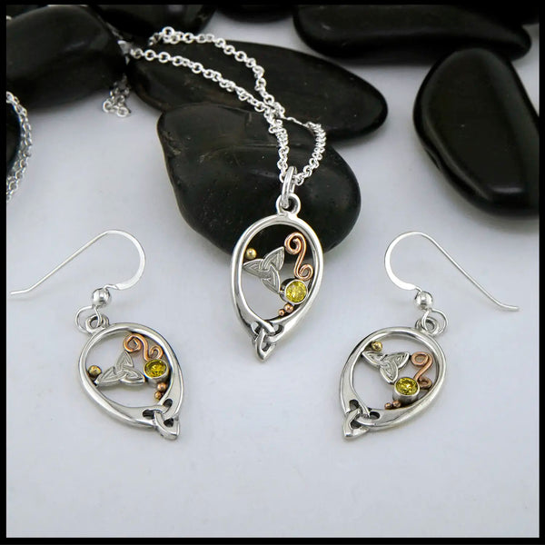 Celtic Earring and pendant Set in Sterling silver with Citrine