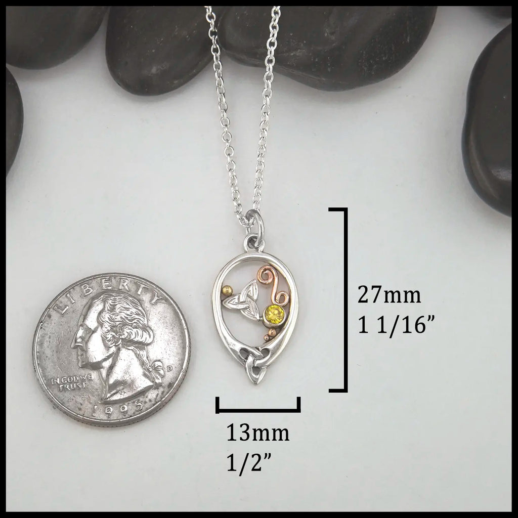 Silver Celtic Pendant with Citrine 27mm by 13mm