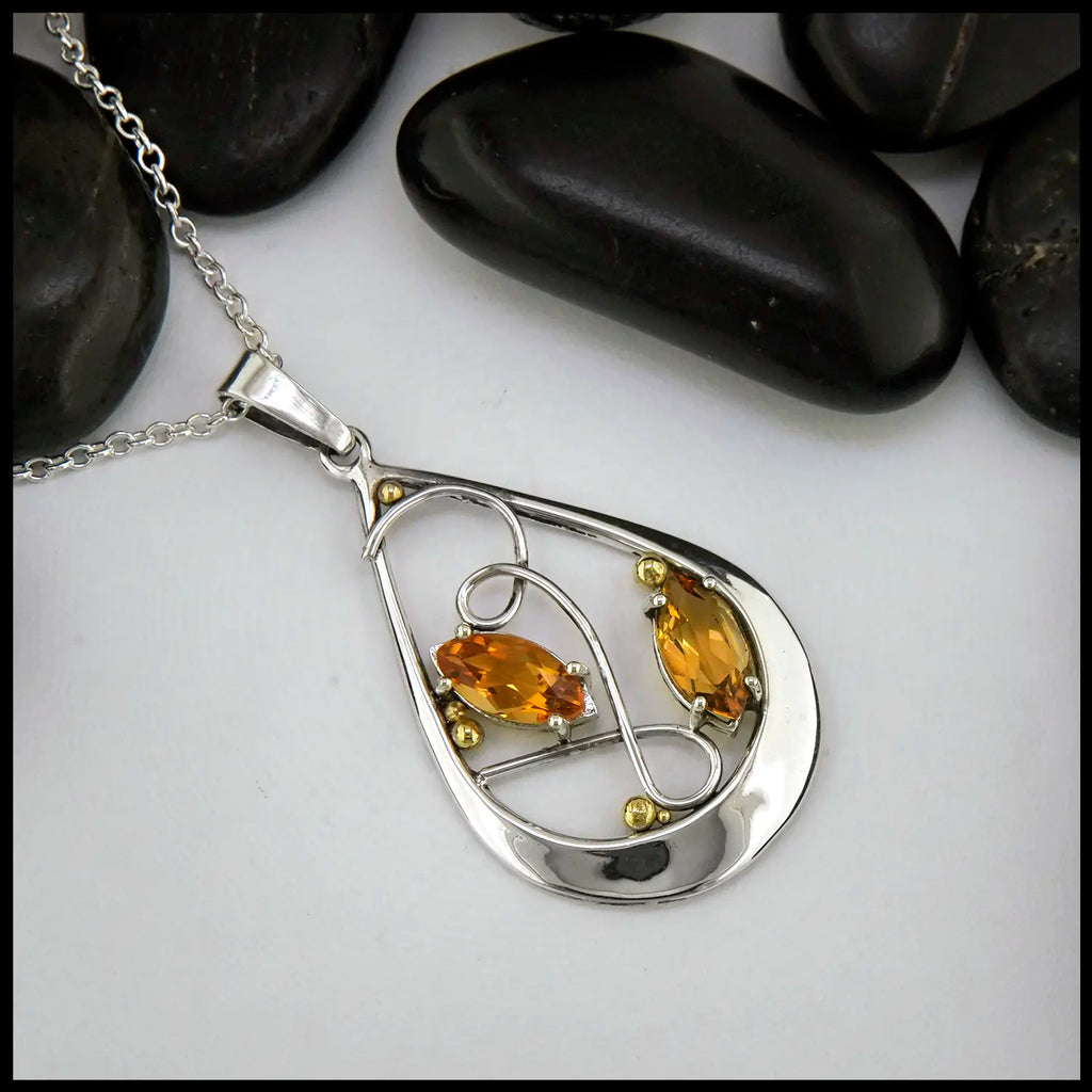 Twin Marquise Citrine Pendant set in Sterling Silver and 18K Gold