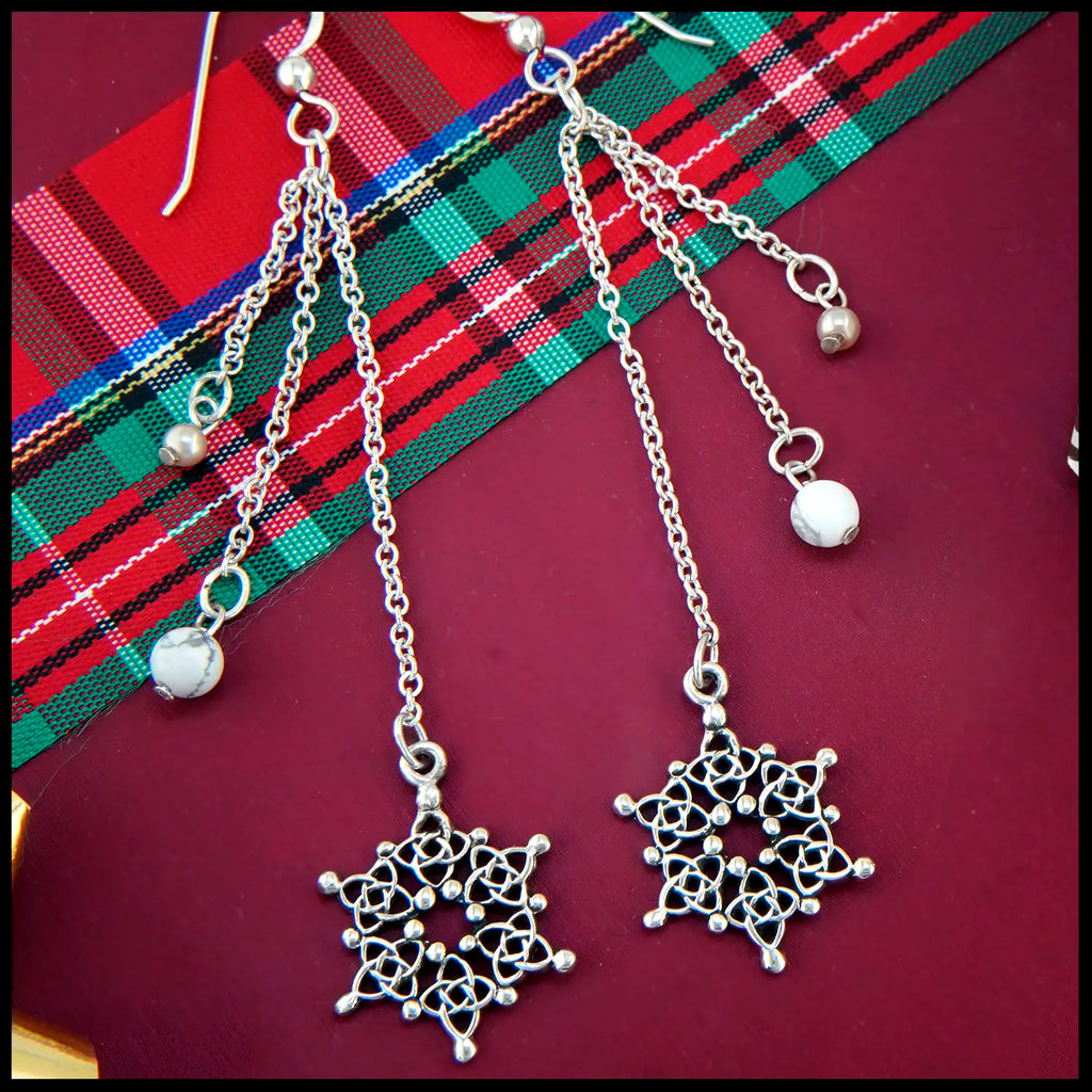 Snowflake Chain Drop Earrings with Howlite and Pearl