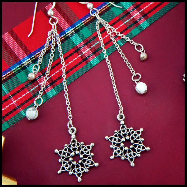 Snowflake Chain Drop Earrings with Howlite and Pearl