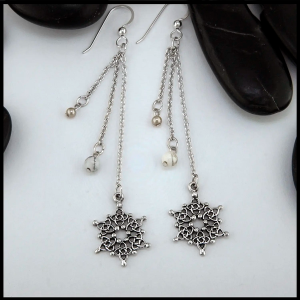 Snowflake Chain Drop Earrings with Howlite and Pearl