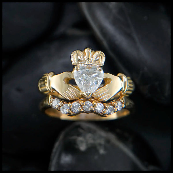 Heritage Claddagh Moissanite & Diamond Wedding Set