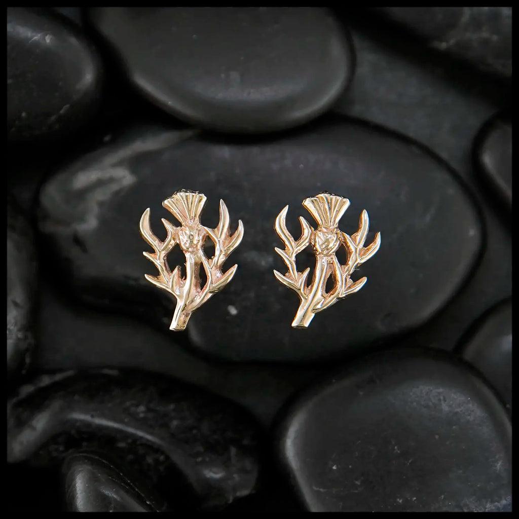 Scottish Thistle Post Earrings in Gold