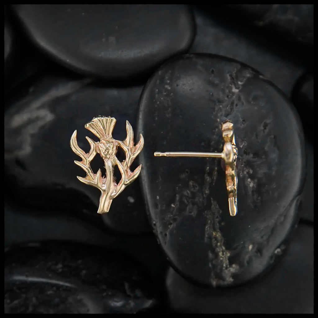 Scottish Thistle Post Earrings in Gold