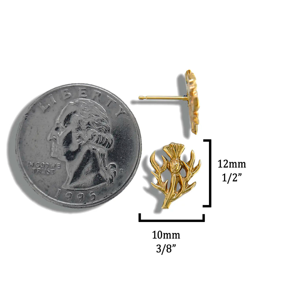 Scottish Thistle Post Earrings in Gold