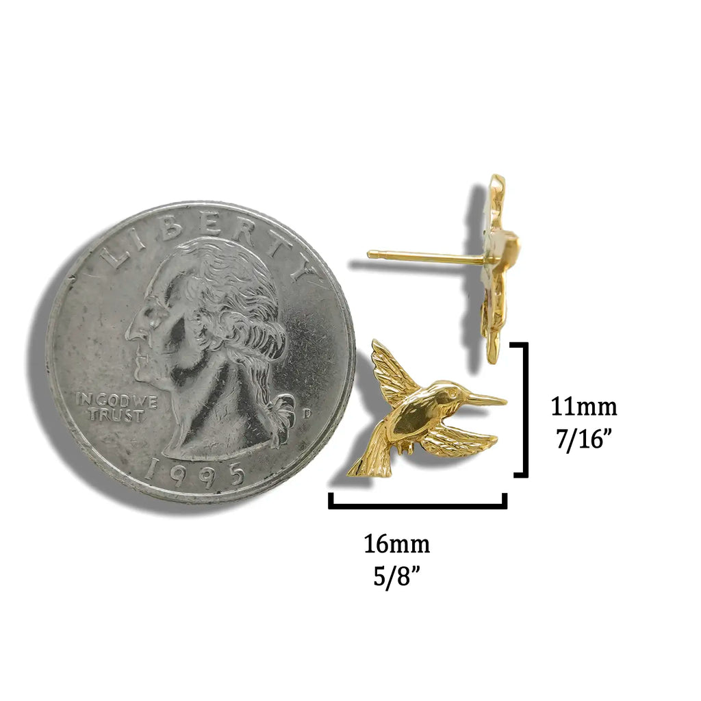 Hummingbird Post Earrings in 14K Gold