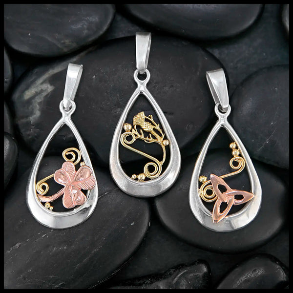Teardrop Pendants with Thistle, Shamrock, or Trinity Knot