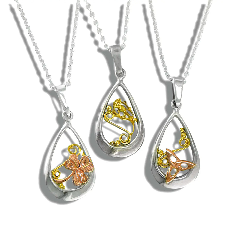 Teardrop Pendants with Thistle, Shamrock, or Trinity Knot