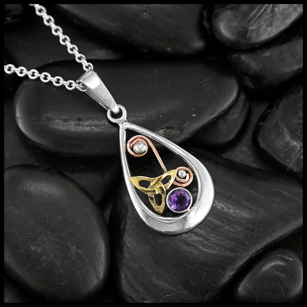 Triquetra Pendant in Silver and Gold with Amethyst
