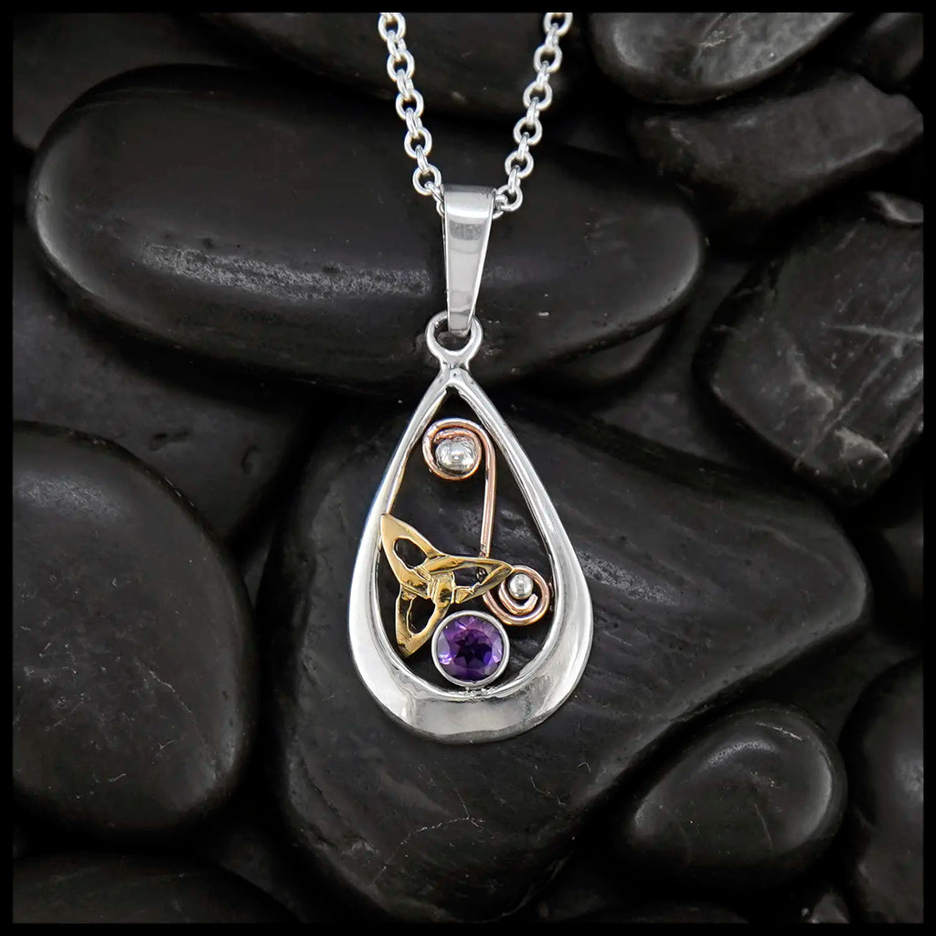 Triquetra Pendant in Silver and Gold with Amethyst