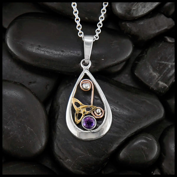 Triquetra Pendant in Silver and Gold with Amethyst