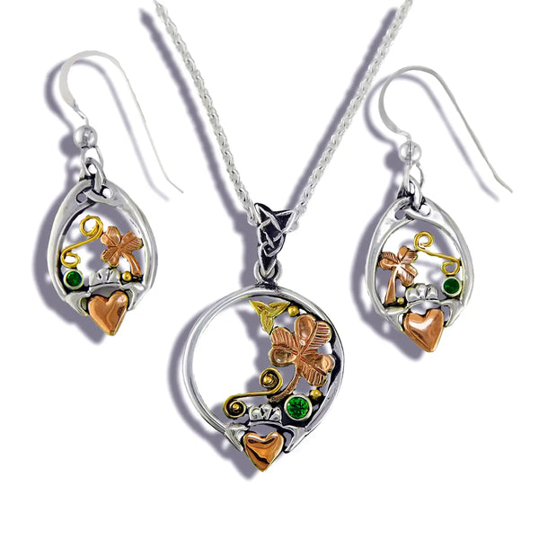 Tri-color Claddagh Pendant in Gold and Silver