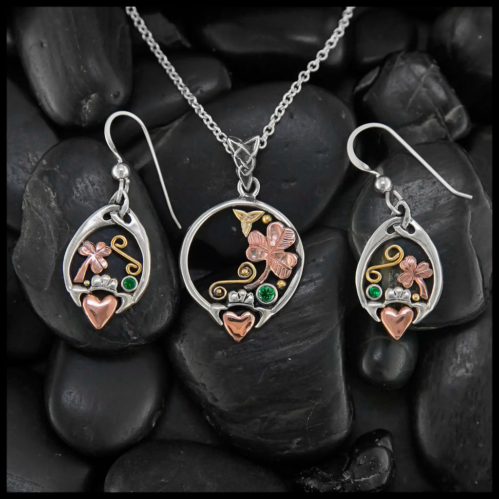 Tri-color Claddagh Pendant in Gold and Silver