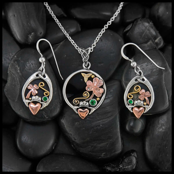 Tri-color Claddagh Pendant in Gold and Silver