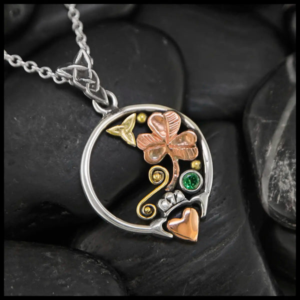 Tri-color Claddagh Pendant in Gold and Silver