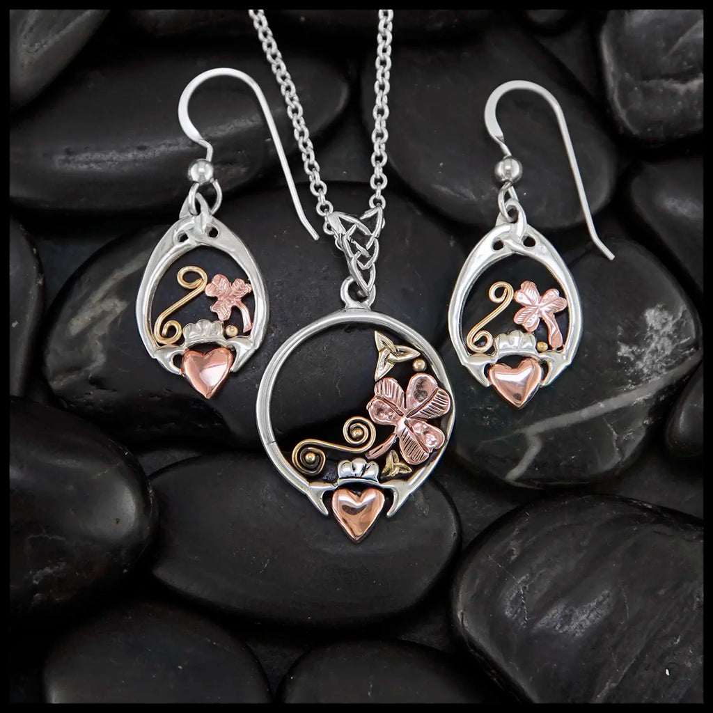 Tri-color Claddagh Pendant in Gold and Silver