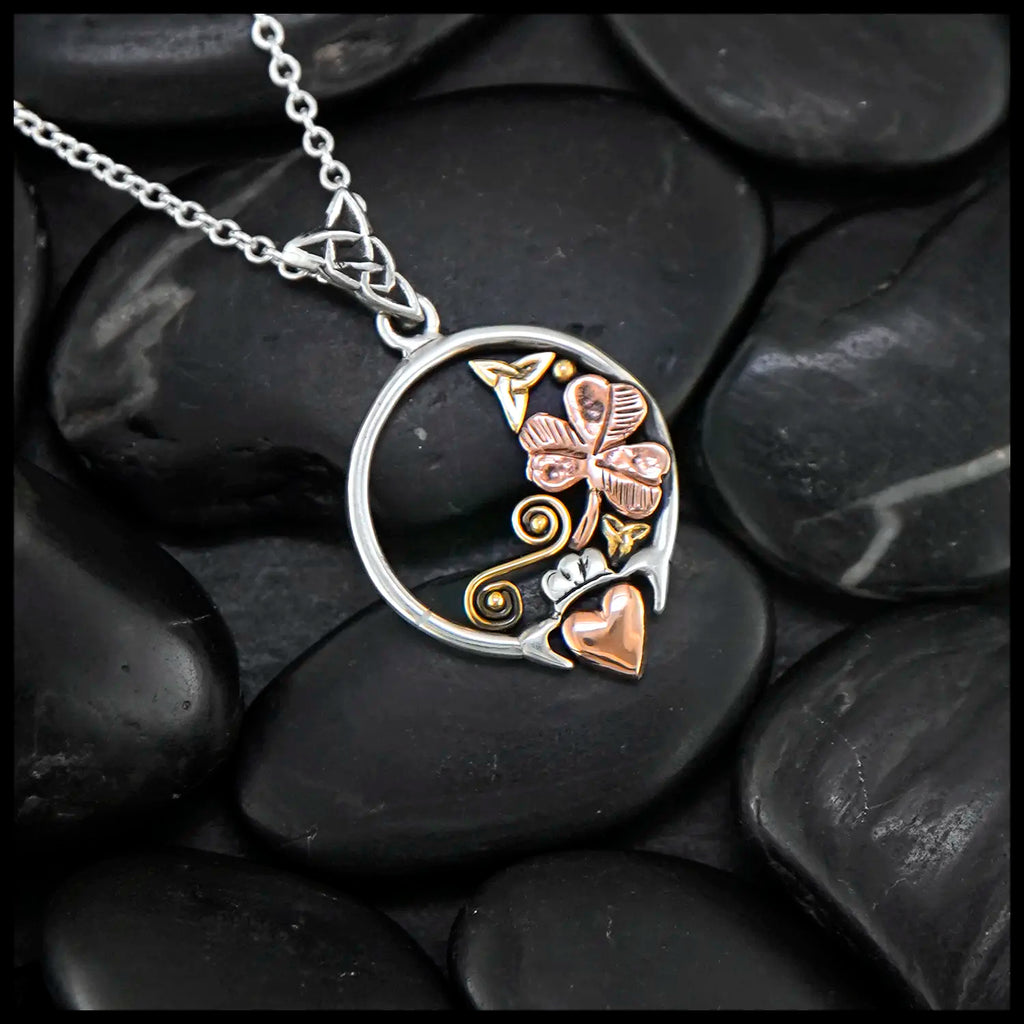 Tri-color Claddagh Pendant in Gold and Silver