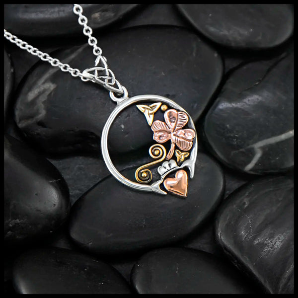 Tri-color Claddagh Pendant in Gold and Silver