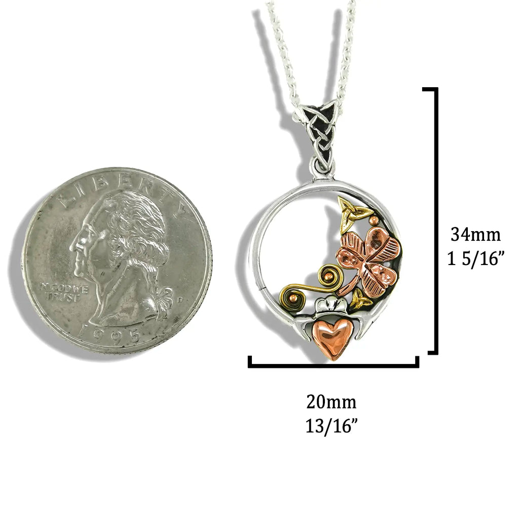 Tri-color Claddagh Pendant in Gold and Silver