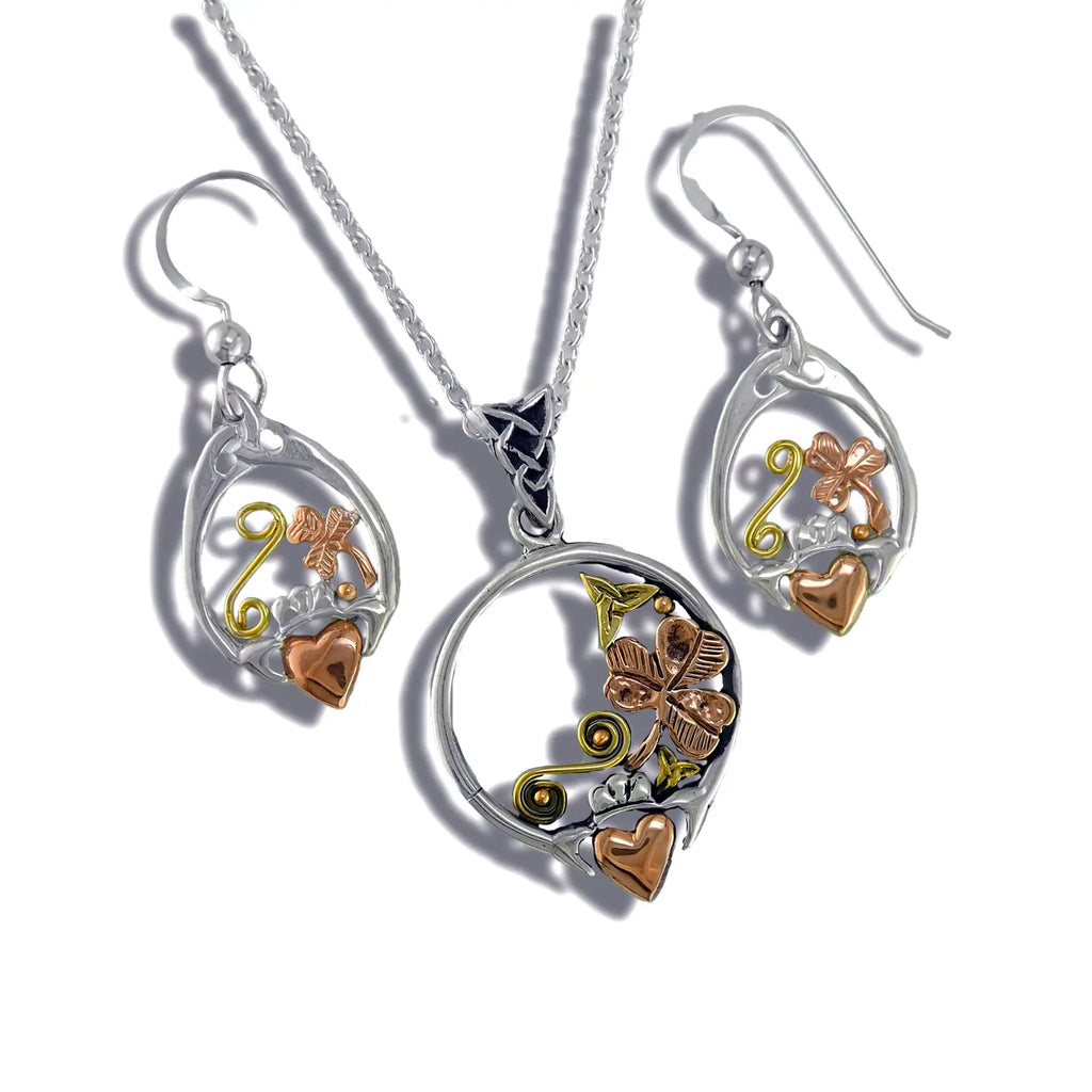 Tri-color Claddagh Pendant in Gold and Silver