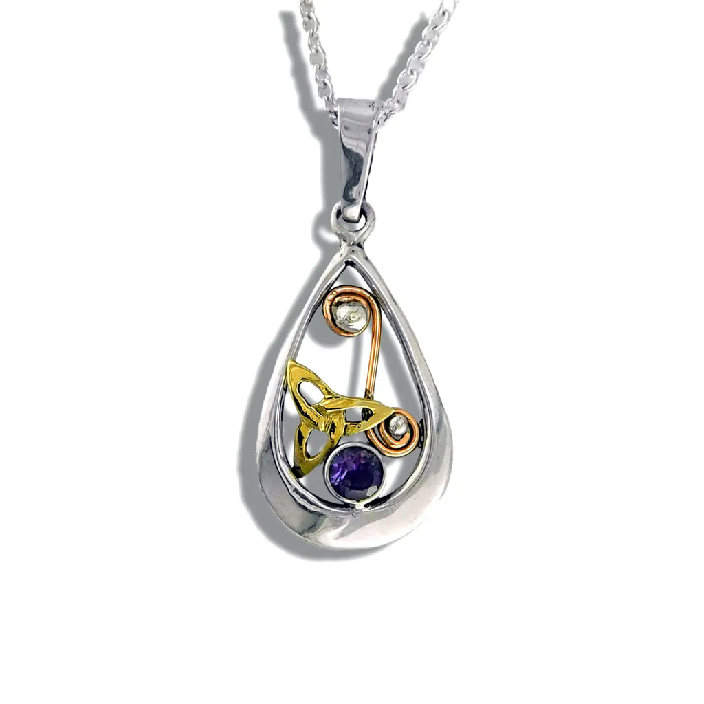 Triquetra Pendant in Silver and Gold with Amethyst