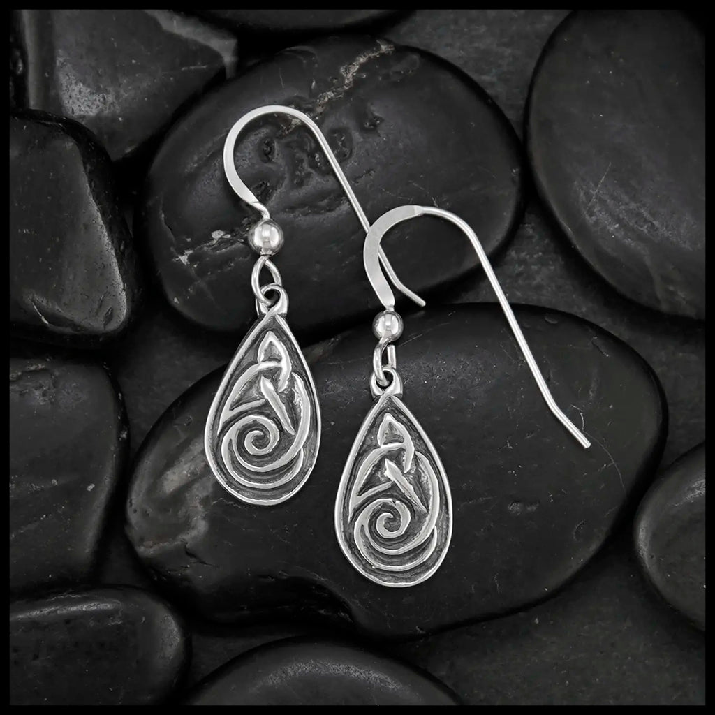 Celtic Spiral Drop Earrings in Silver