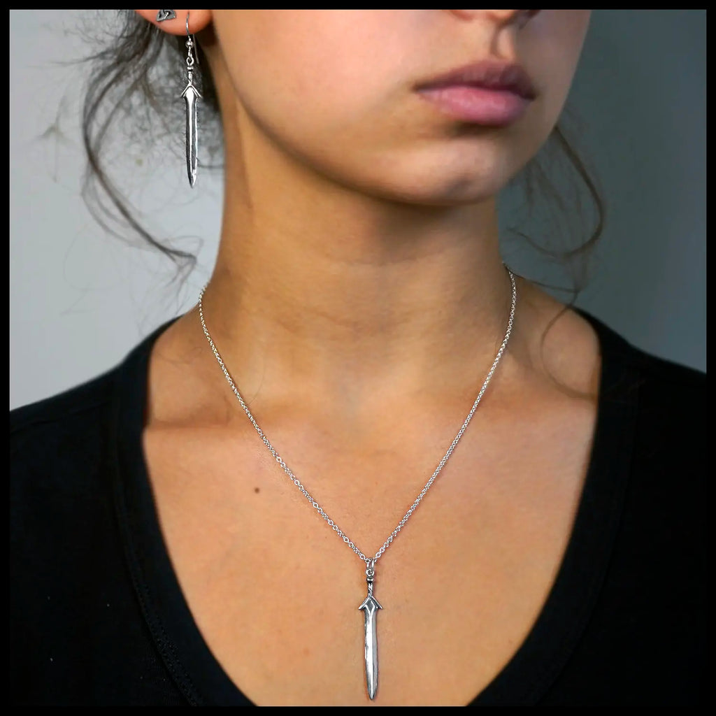 Sterling Silver Sword Pendant and Earring Set
