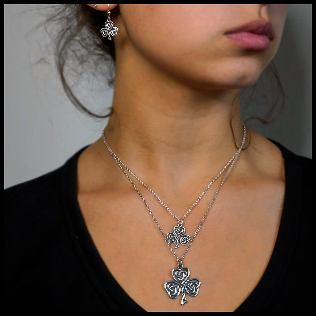 Lucky Heart Shamrock Pendant and Earring Set