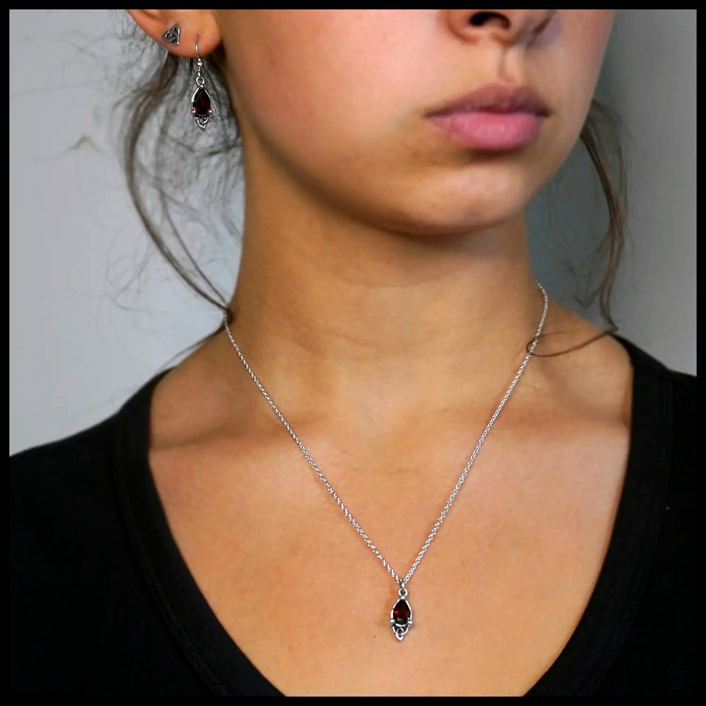 Celtic Goddess Pendant and Earring Set with Garnet