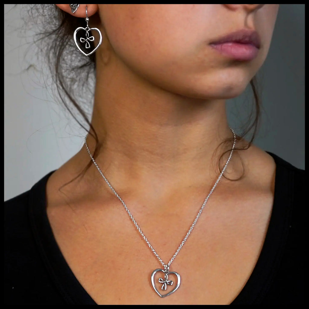 Small Cross My Heart Pendant and Earring Set