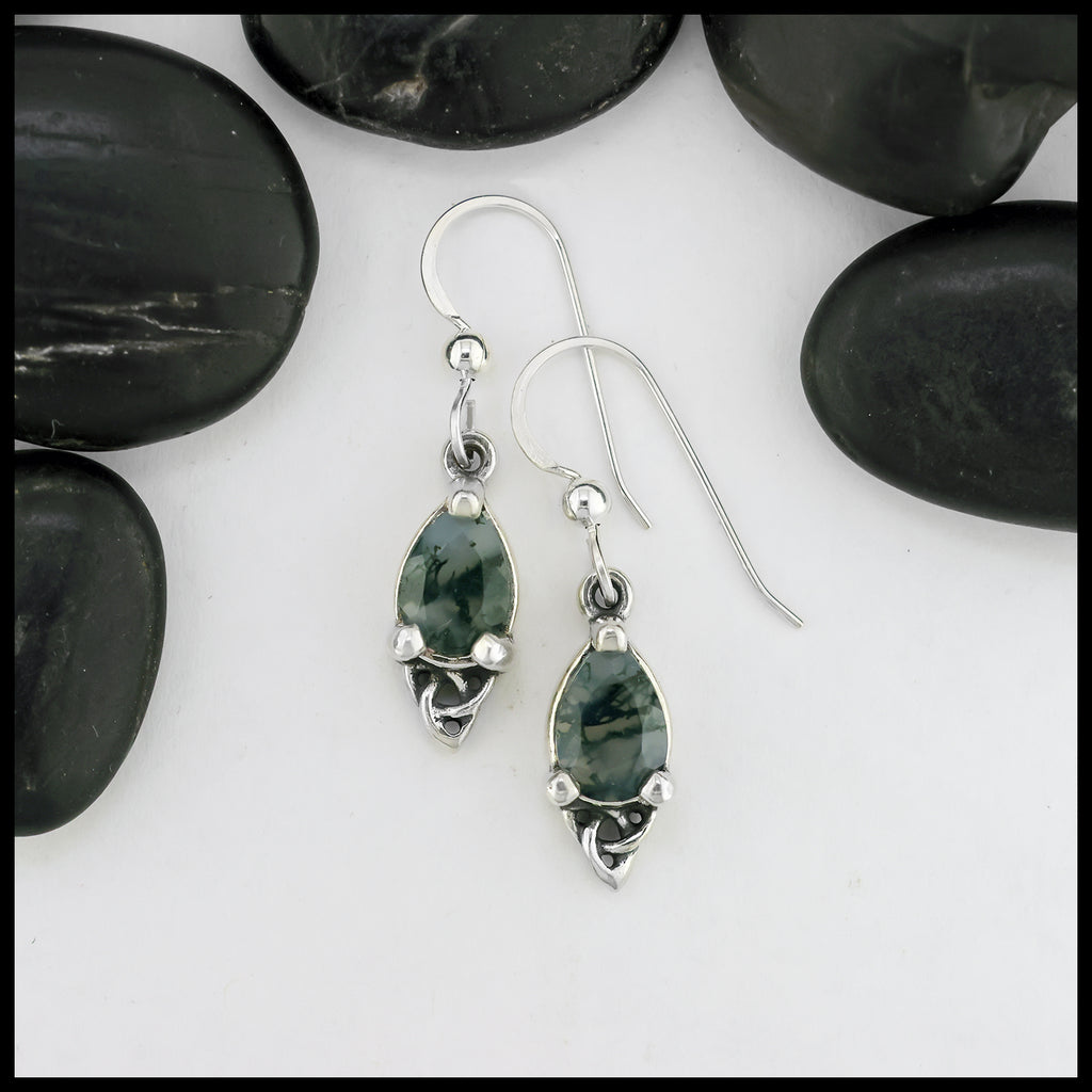 Silver Celtic Earrings with Moss Agate Stone