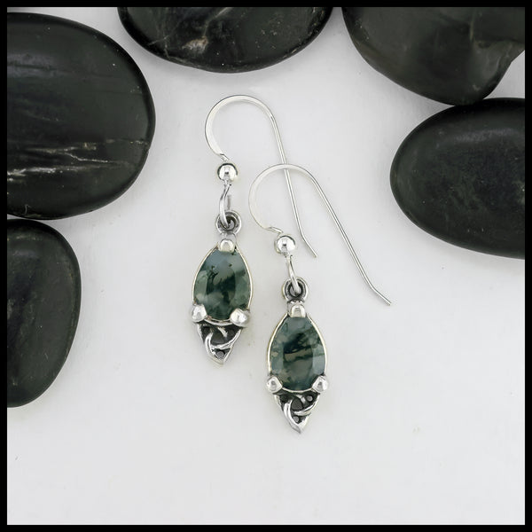 Silver Celtic Earrings with Moss Agate Stone