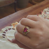 Pink Tourmaline Chevron Ring shown worn