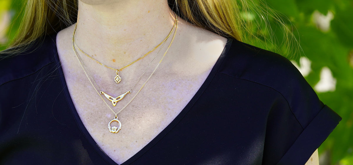 Layered Celtic knot, Trinity knot and Claddagh pendants