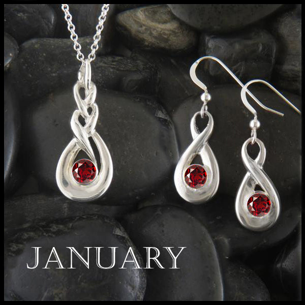 January Birthstone Celtic Eternity Pendant and Earring Set