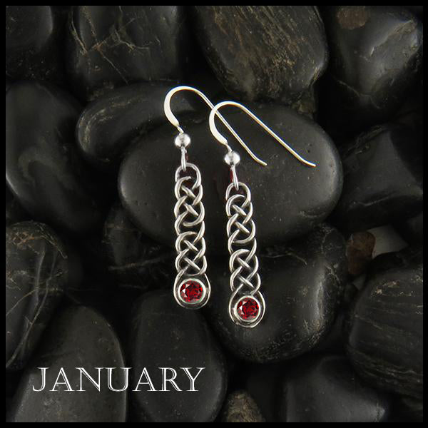 January Birthstone Celtic Love Knot Earrings in Silver