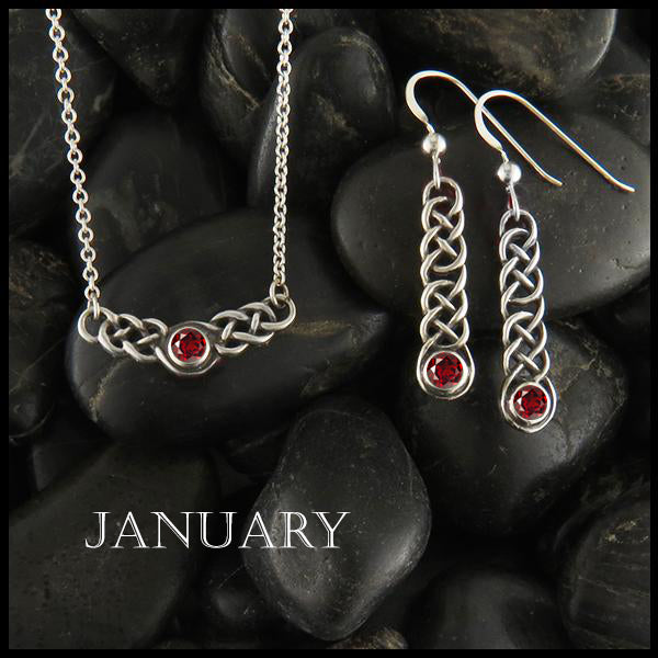 January Birthstone Celtic Love Knot Necklace and Earring Set in Silver