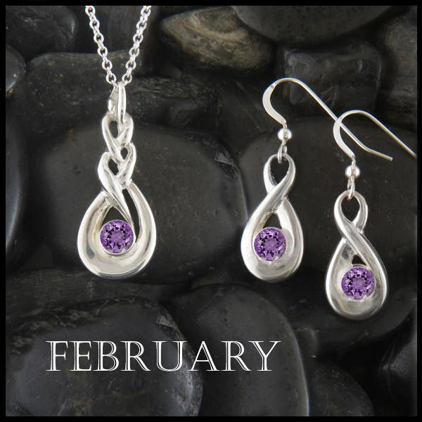 February Birthstone Celtic Eternity Pendant and Earring Set