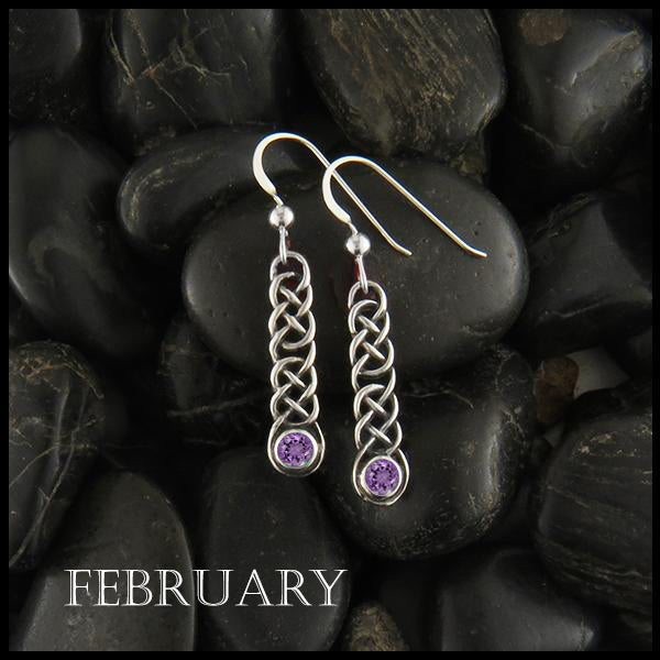 February Birthstone Celtic Love Knot Earrings in Silver